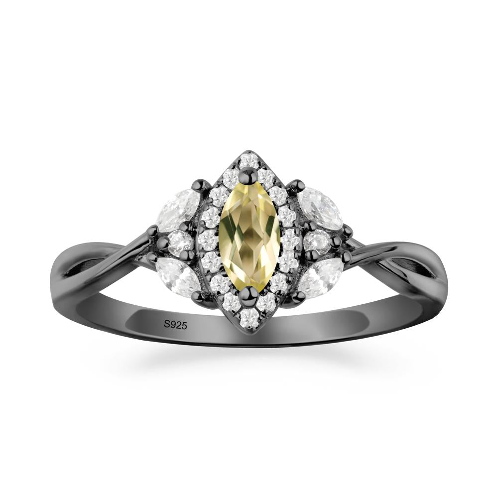 Twisted Band Marquise Lemon Quartz Halo Ring - LUO Jewelry #metal_black finish sterling silver