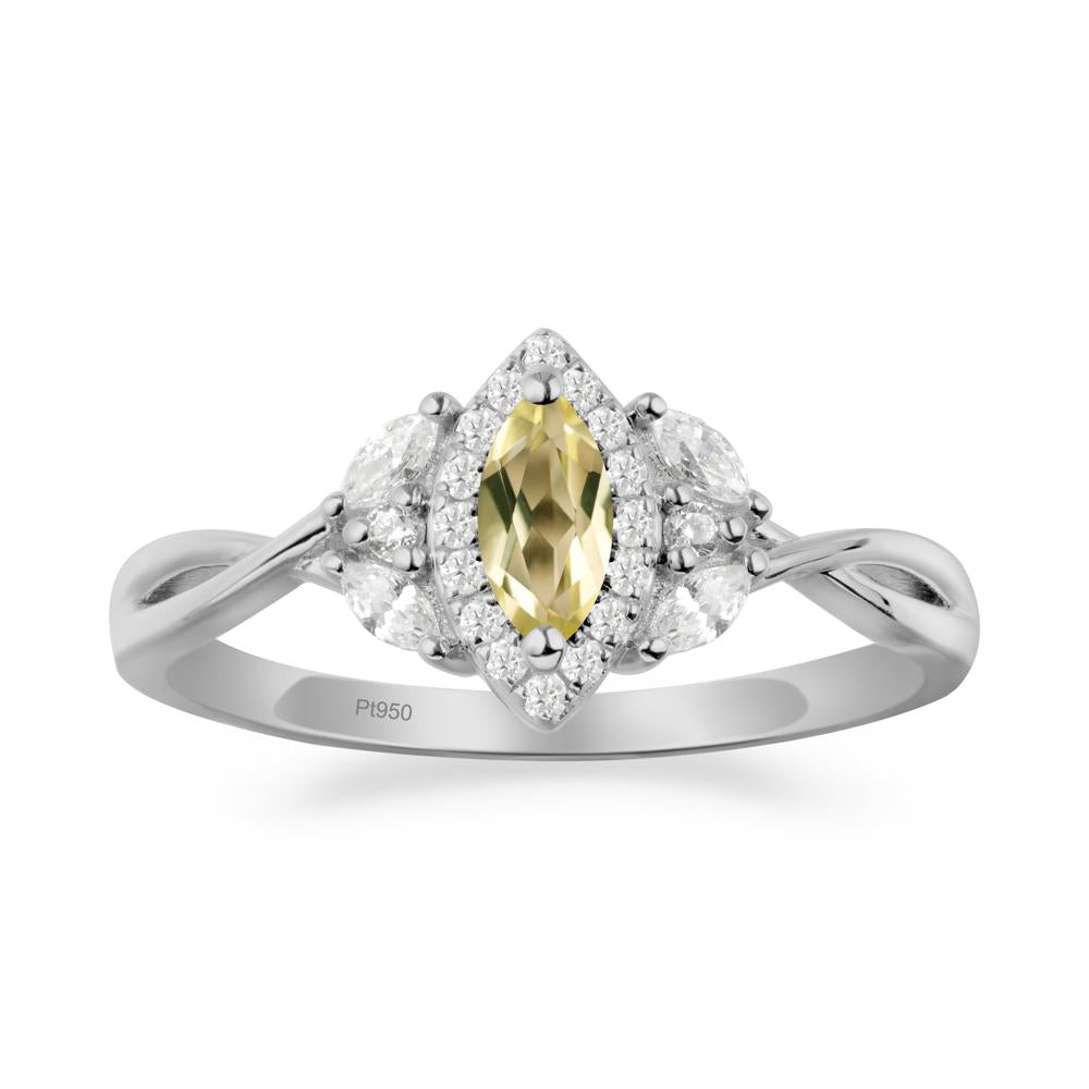 Twisted Band Marquise Lemon Quartz Halo Ring - LUO Jewelry #metal_platinum