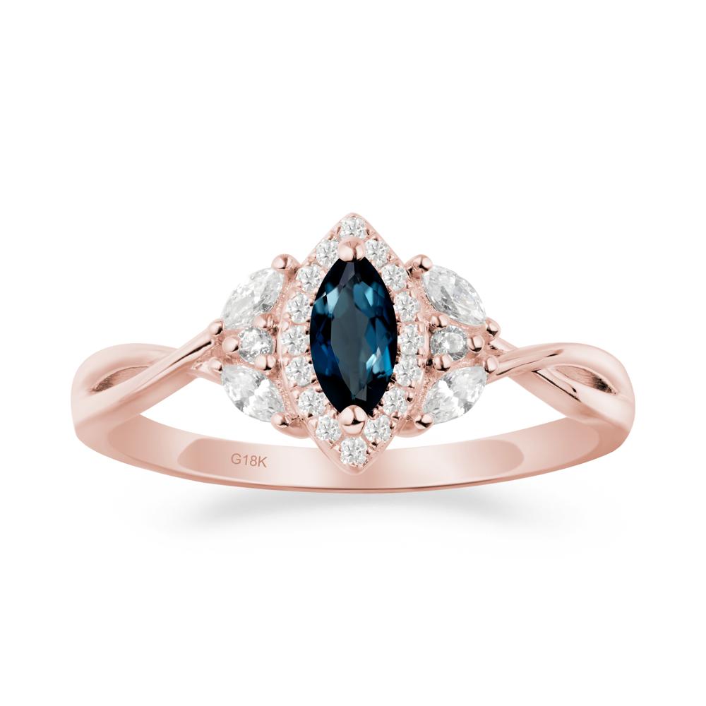 Twisted Band Marquise London Blue Topaz Halo Ring - LUO Jewelry #metal_18k rose gold