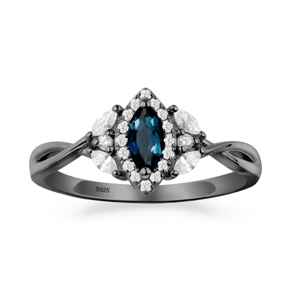 Twisted Band Marquise London Blue Topaz Halo Ring - LUO Jewelry #metal_black finish sterling silver