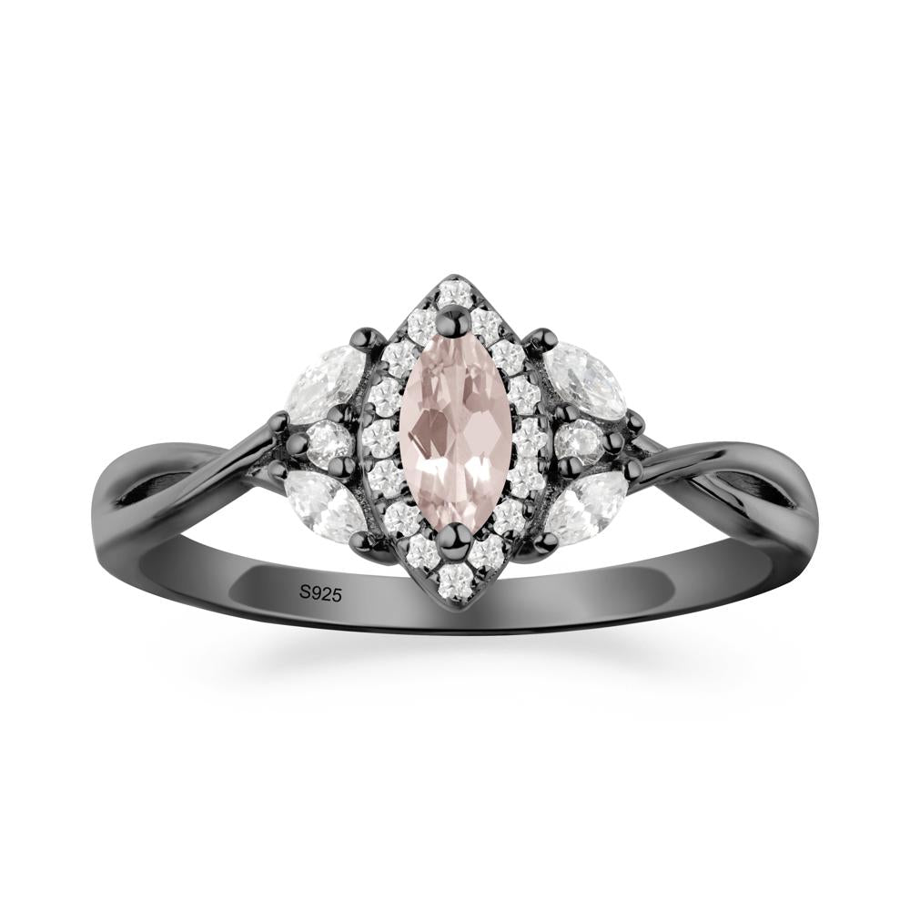 Marquise Morganite Ring with Twisted Band - LUO Jewelry #metal_black finish sterling silver