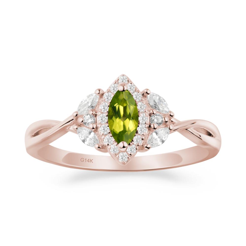 Marquise Peridot Ring with Twisted Band - LUO Jewelry #metal_14k rose gold