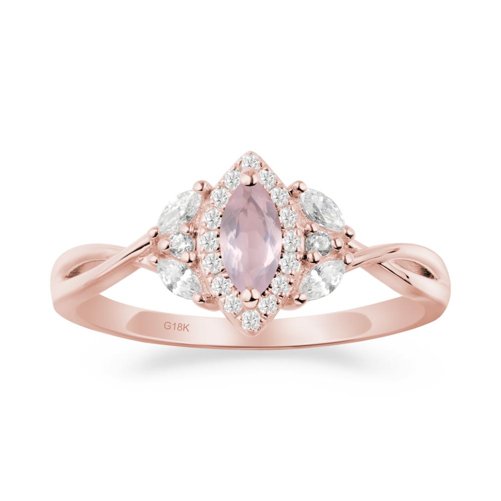 Twisted Band Marquise Rose Quartz Halo Ring - LUO Jewelry #metal_18k rose gold