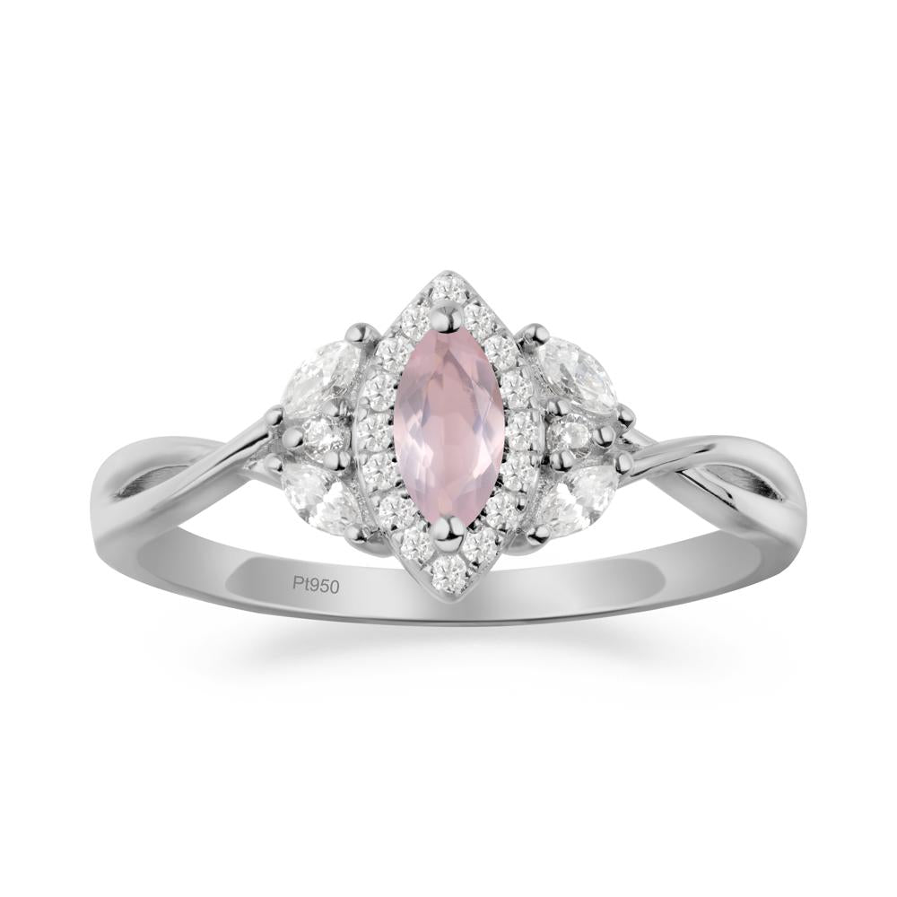 Twisted Band Marquise Rose Quartz Halo Ring - LUO Jewelry #metal_platinum