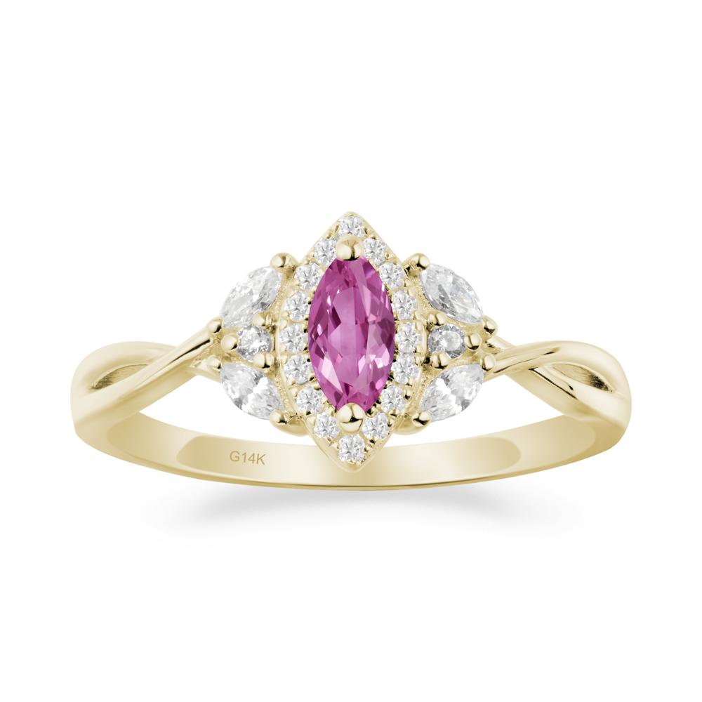 Twisted Band Marquise Pink Sapphire Halo Ring - LUO Jewelry #metal_14k yellow gold