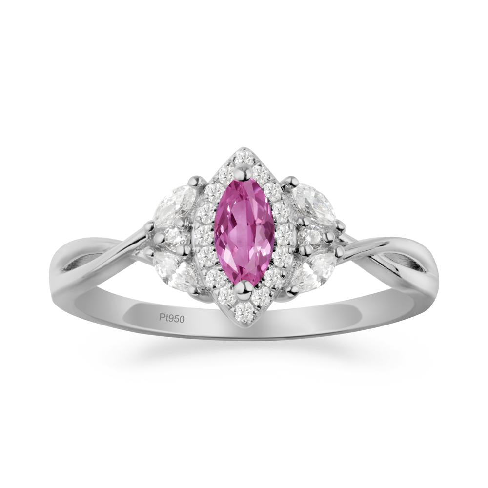 Twisted Band Marquise Pink Sapphire Halo Ring - LUO Jewelry #metal_platinum