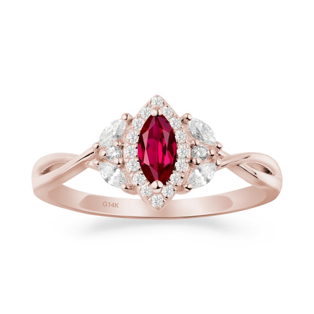 Twisted Band Marquise Ruby Halo Ring - LUO Jewelry #metal_14k rose gold