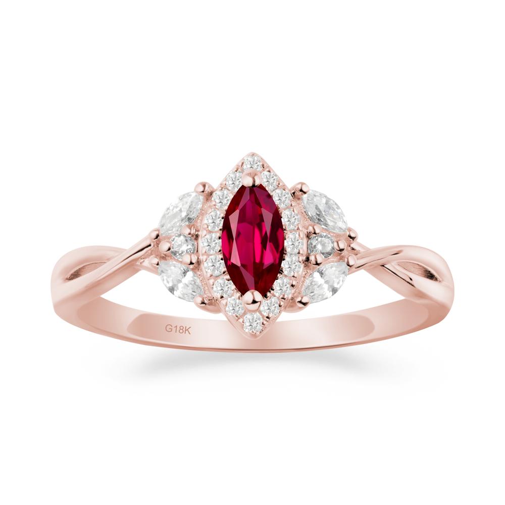 Twisted Band Marquise Ruby Halo Ring - LUO Jewelry #metal_18k rose gold
