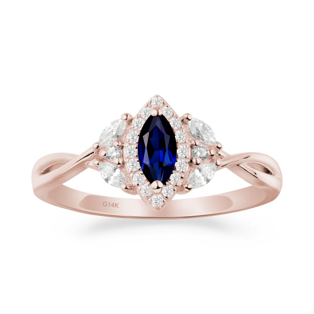 Marquise Sapphire Ring with Twisted Band - LUO Jewelry #metal_14k rose gold