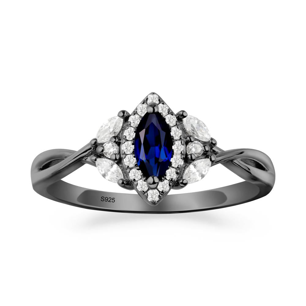 Marquise Sapphire Ring with Twisted Band - LUO Jewelry #metal_black finish sterling silver