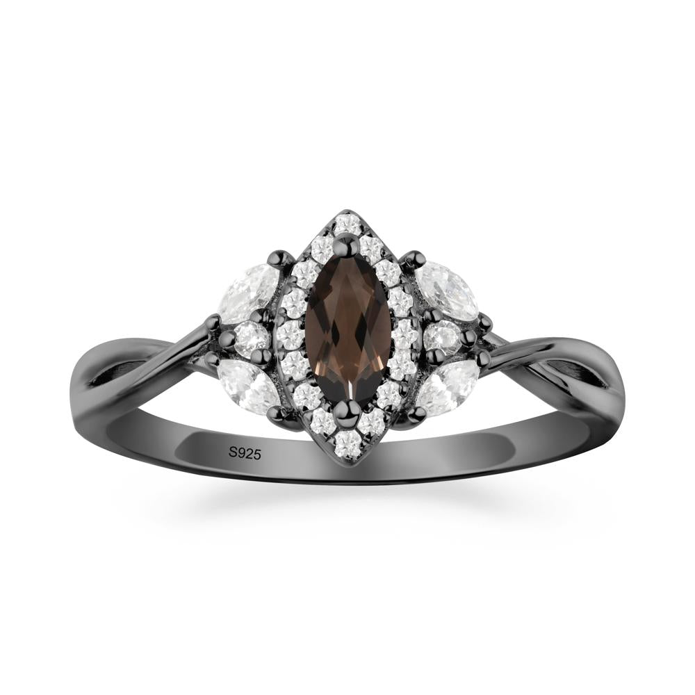 Marquise Smoky Quartz Ring with Twisted Band - LUO Jewelry #metal_black finish sterling silver