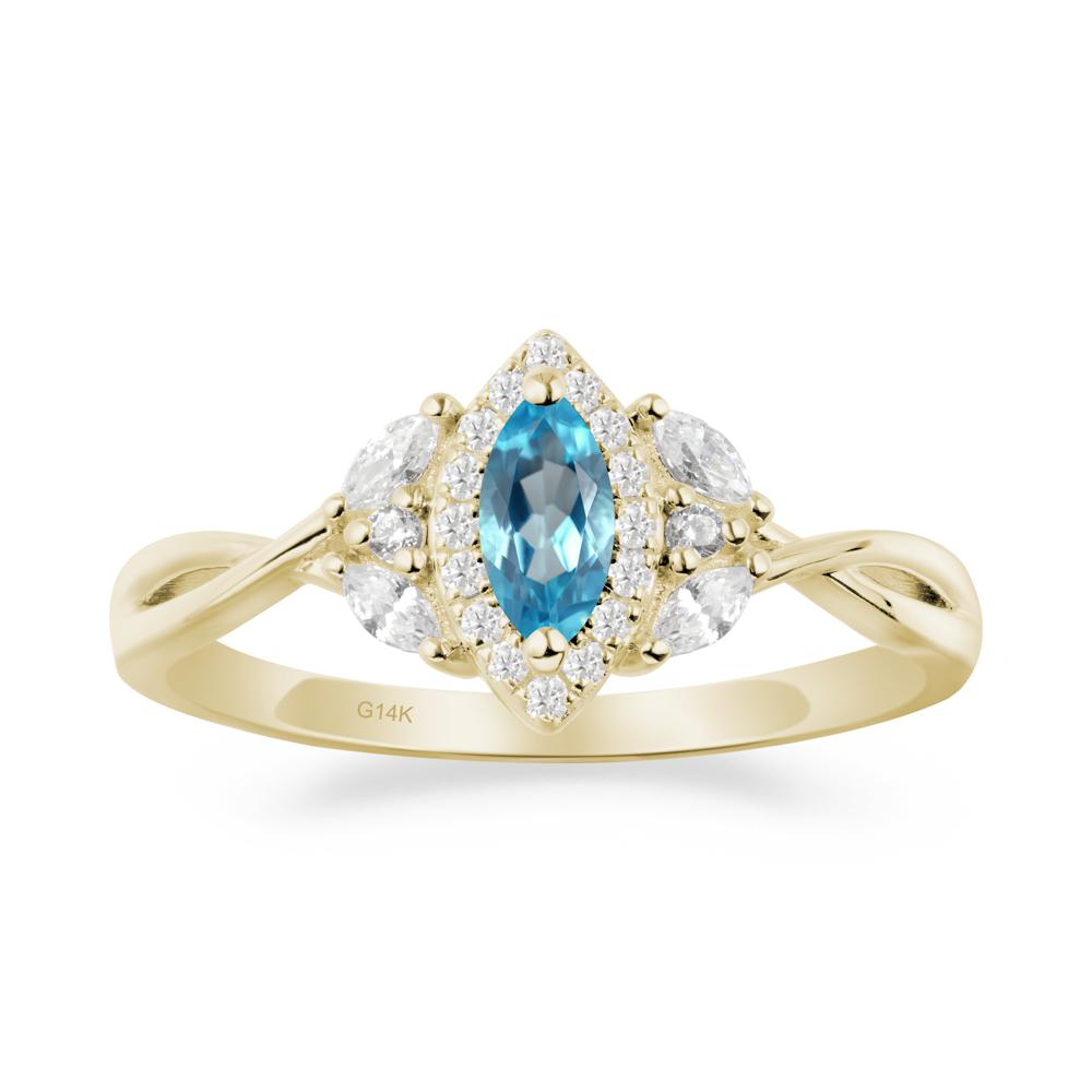 Marquise Swiss Blue Topaz Ring with Twisted Band - LUO Jewelry #metal_14k yellow gold