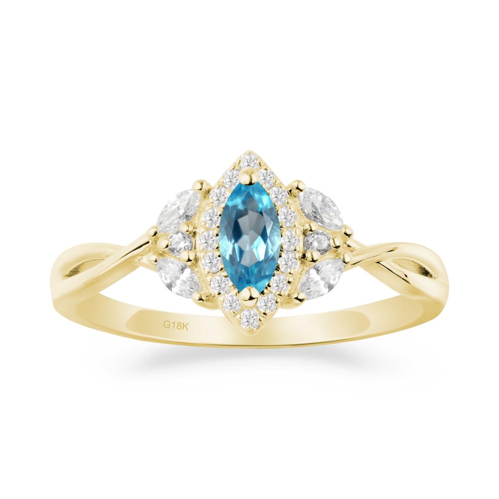 Marquise Swiss Blue Topaz Ring with Twisted Band - LUO Jewelry #metal_18k yellow gold