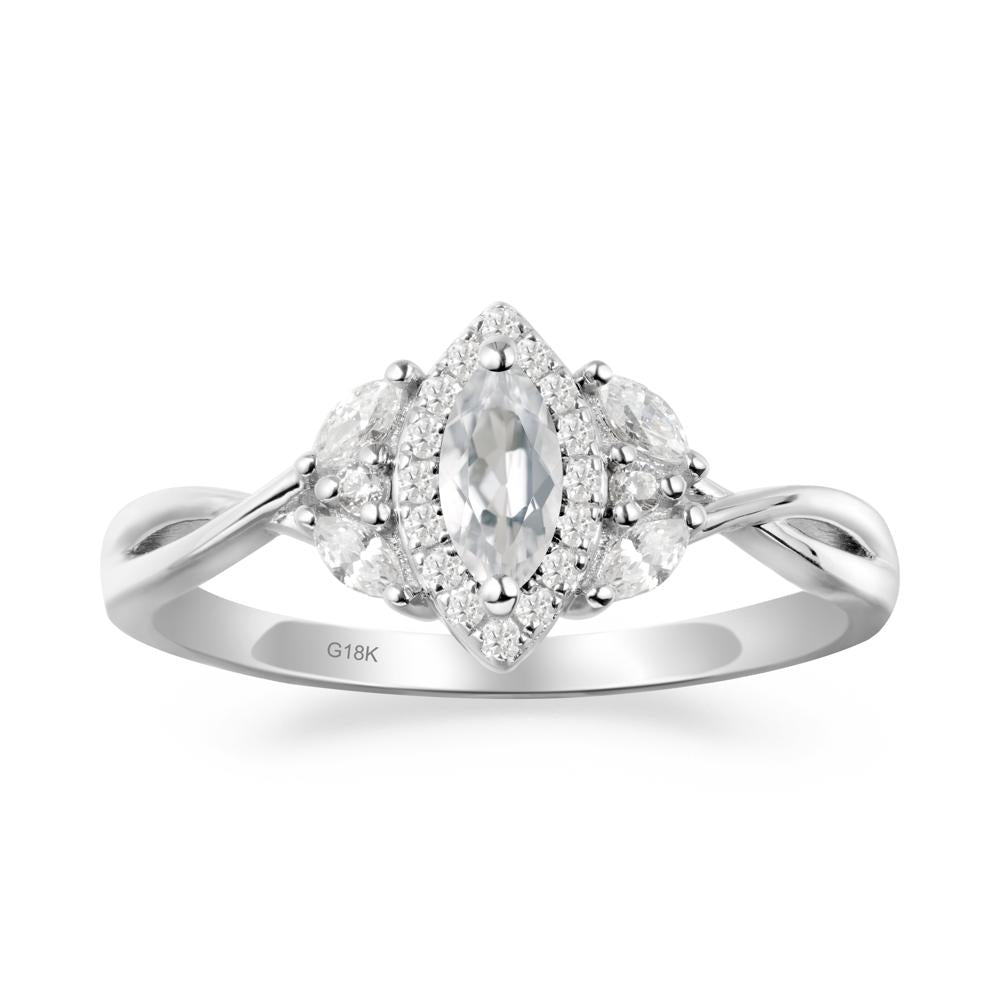 Twisted Band Marquise White Topaz Halo Ring - LUO Jewelry #metal_18k white gold