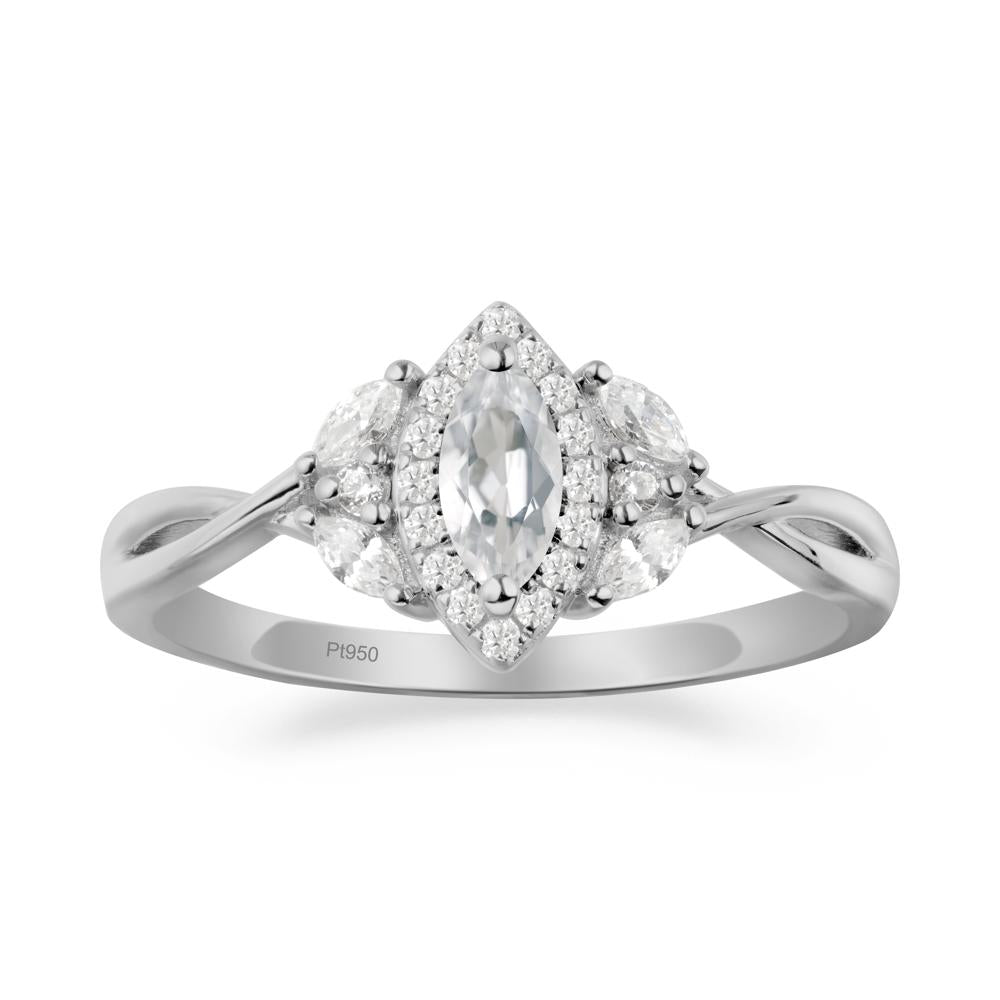 Twisted Band Marquise White Topaz Halo Ring - LUO Jewelry #metal_platinum