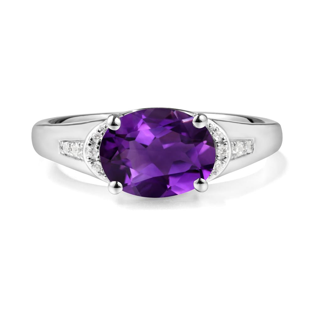 Horizontal Oval Amethyst Ring - LUO Jewelry #metal_14k white gold