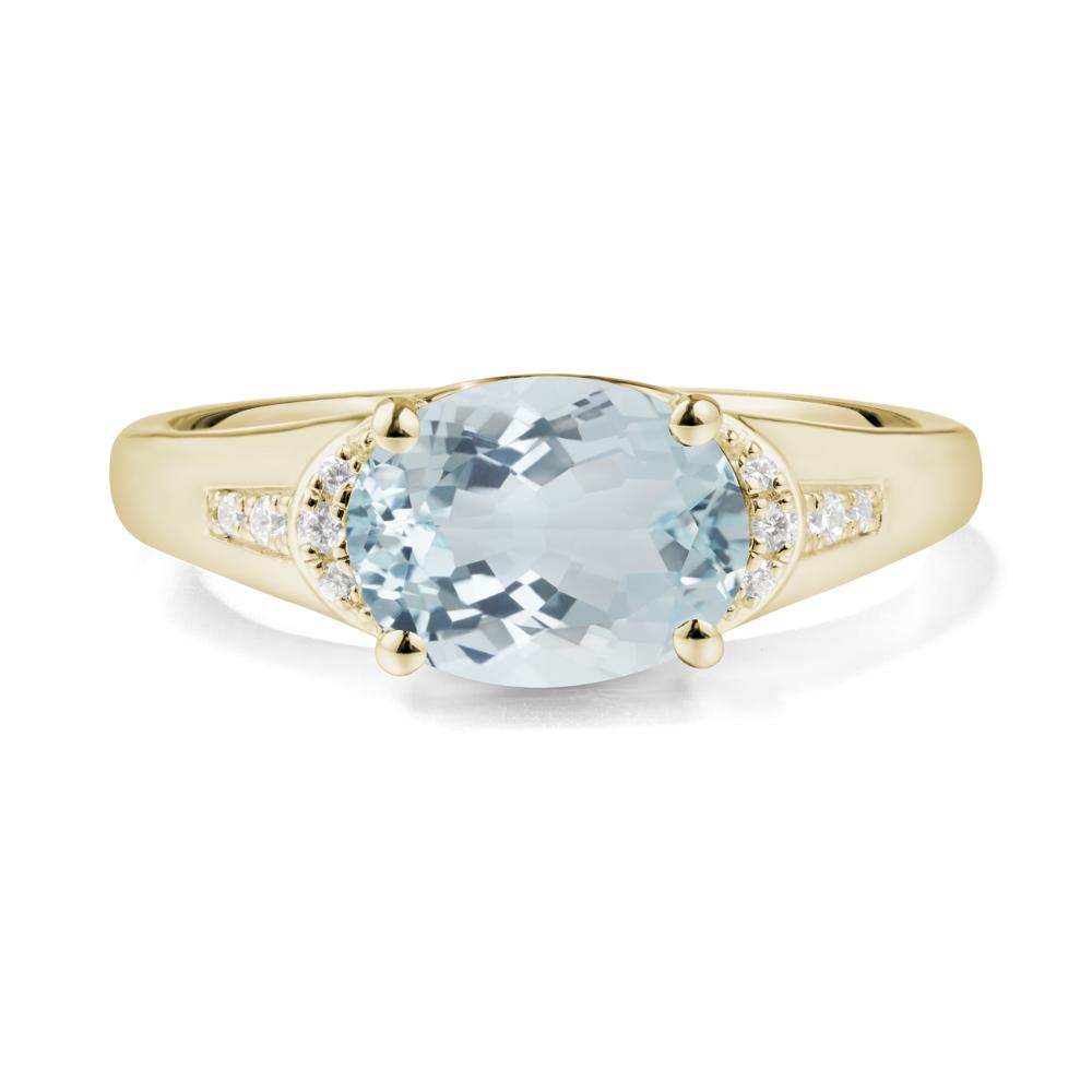 Horizontal Oval Aquamarine Ring - LUO Jewelry #metal_14k yellow gold