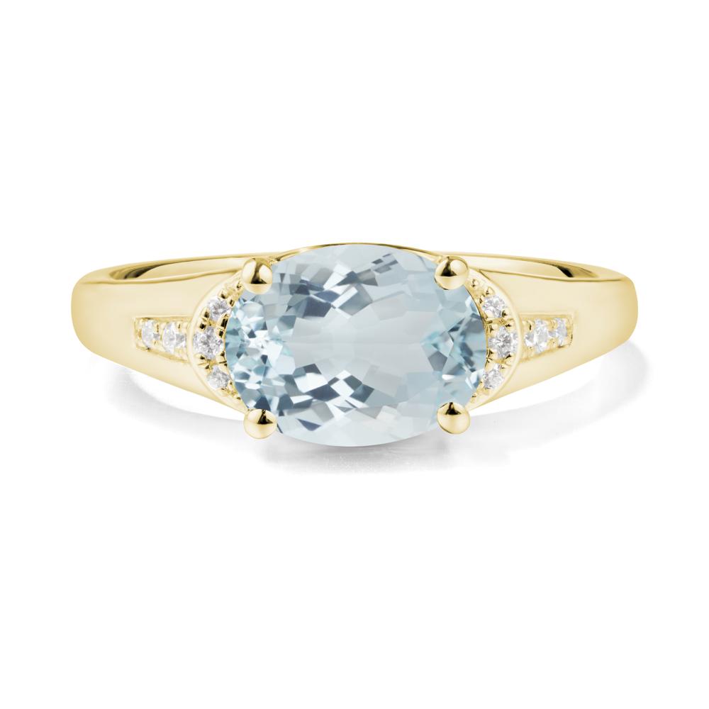Horizontal Oval Aquamarine Ring - LUO Jewelry #metal_18k yellow gold