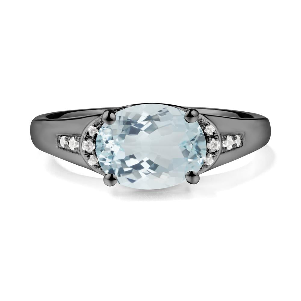 Horizontal Oval Aquamarine Ring - LUO Jewelry #metal_black finish sterling silver