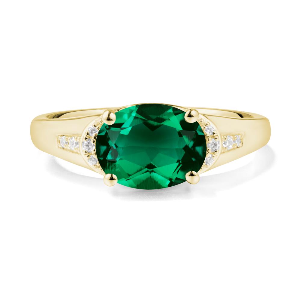 East West Oval Emerald Ring - LUO Jewelry #metal_18k yellow gold