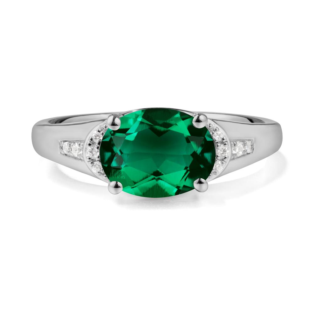 East West Oval Emerald Ring - LUO Jewelry #metal_platinum