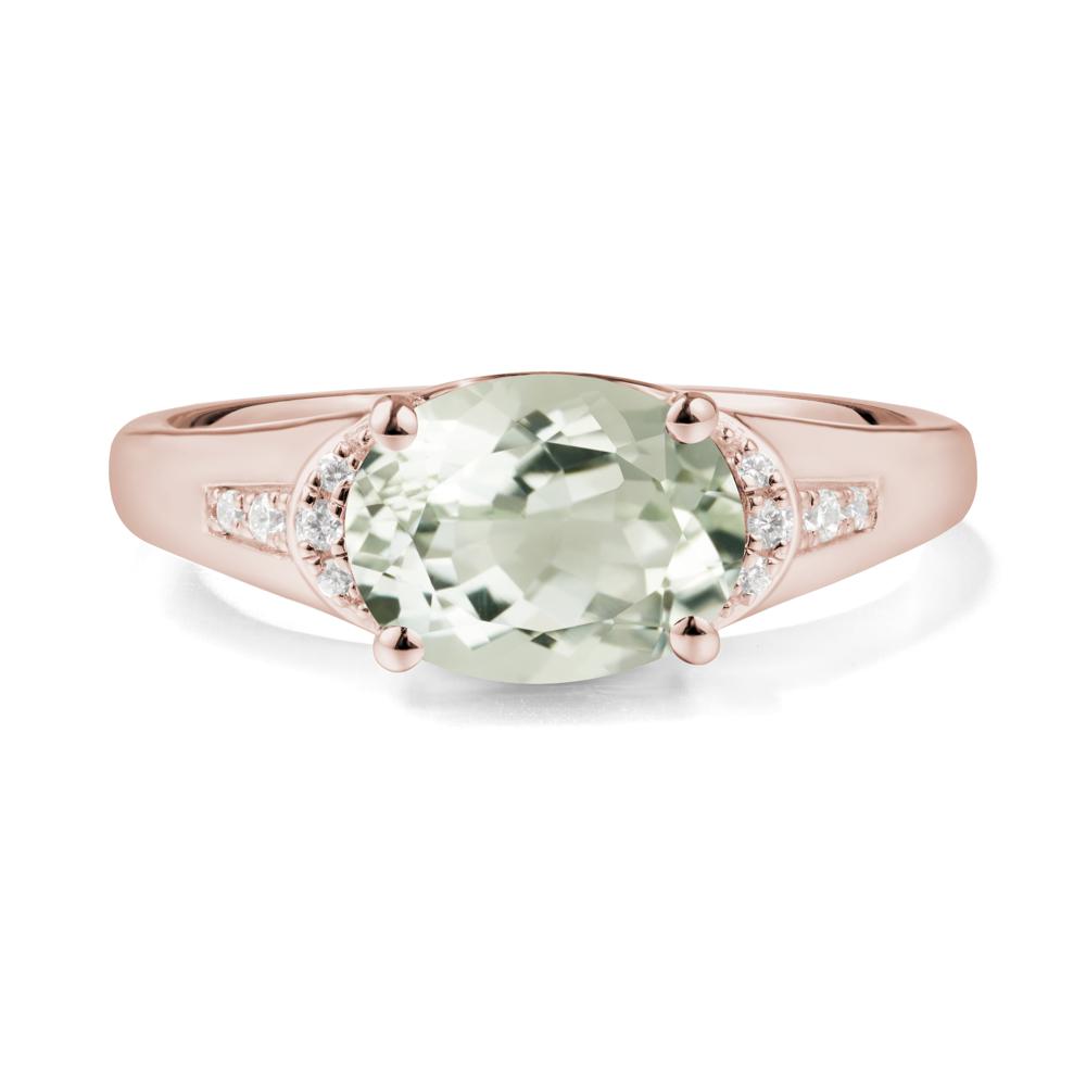 Horizontal Oval Green Amethyst Ring - LUO Jewelry #metal_14k rose gold