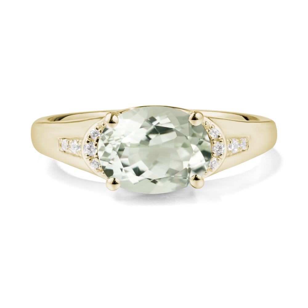 Horizontal Oval Green Amethyst Ring - LUO Jewelry #metal_14k yellow gold