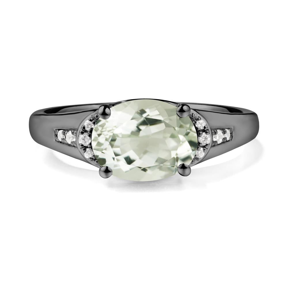 Horizontal Oval Green Amethyst Ring - LUO Jewelry #metal_black finish sterling silver