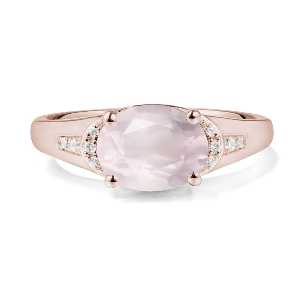 East West Oval Rose Quartz Ring - LUO Jewelry #metal_14k rose gold