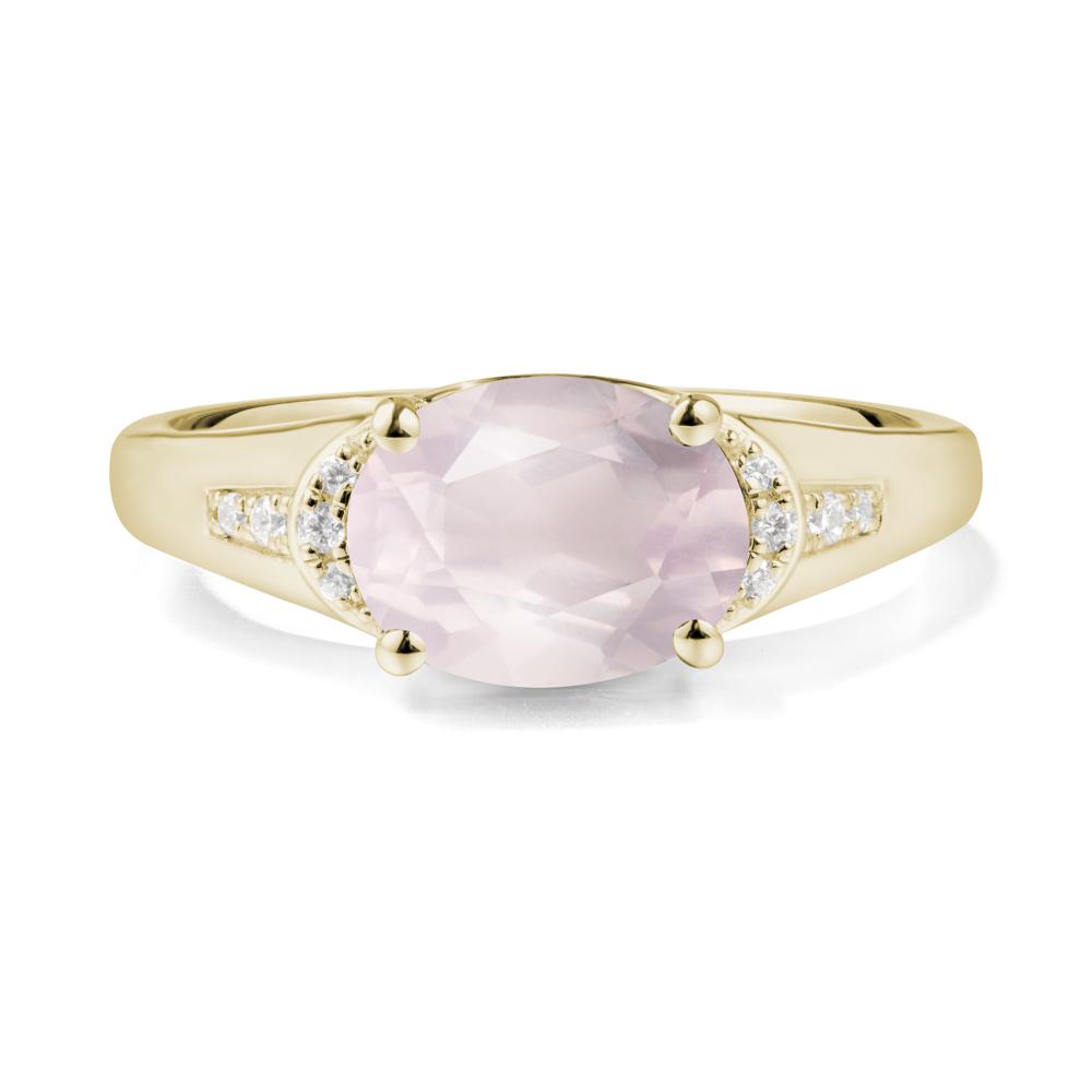 East West Oval Rose Quartz Ring - LUO Jewelry #metal_14k yellow gold