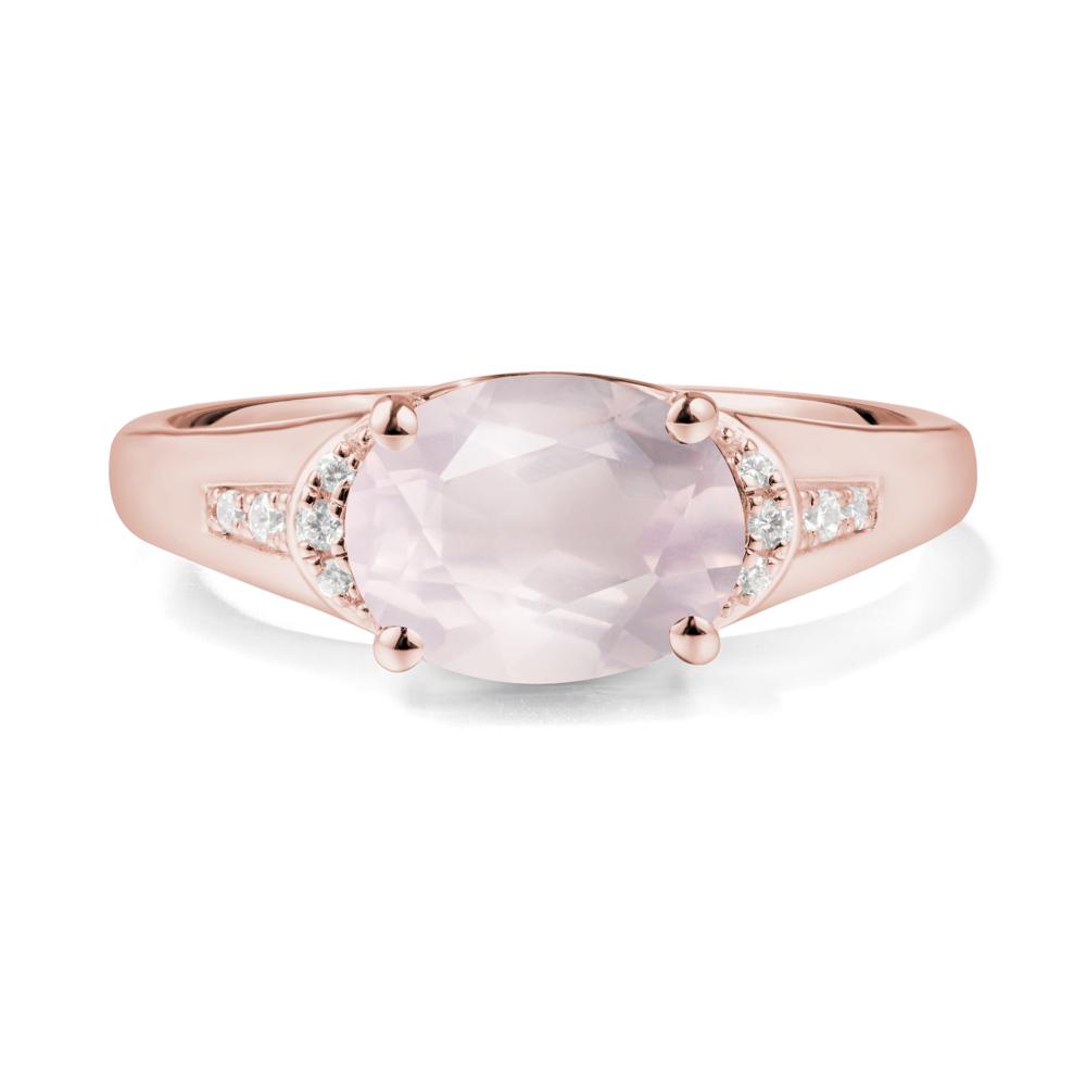 East West Oval Rose Quartz Ring - LUO Jewelry #metal_18k rose gold