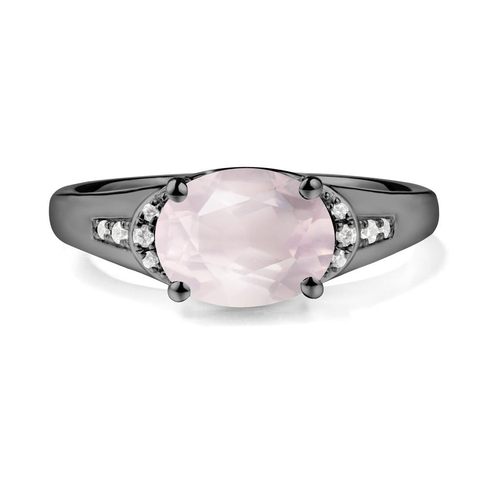 East West Oval Rose Quartz Ring - LUO Jewelry #metal_black finish sterling silver