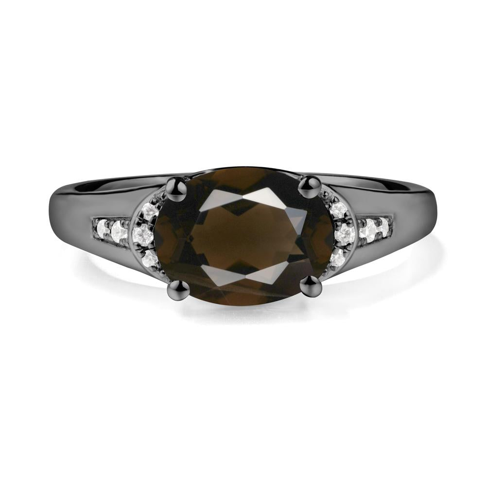 East West Oval Smoky Quartz Ring - LUO Jewelry #metal_black finish sterling silver
