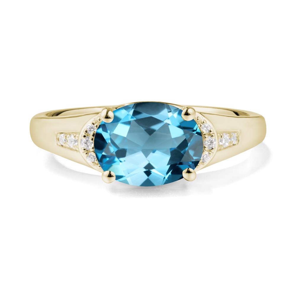 Horizontal Oval Swiss Blue Topaz Ring - LUO Jewelry #metal_14k yellow gold