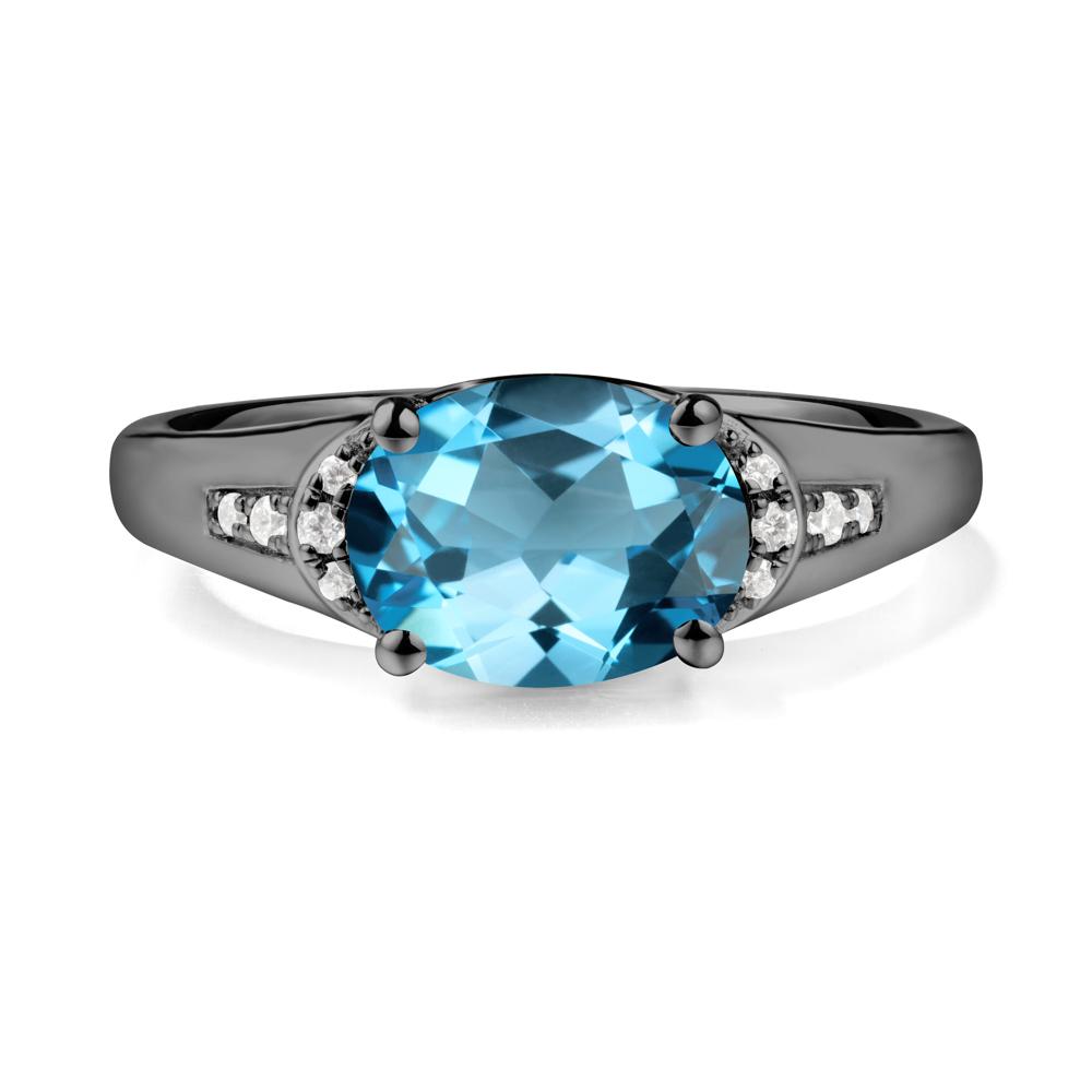 Horizontal Oval Swiss Blue Topaz Ring - LUO Jewelry #metal_black finish sterling silver