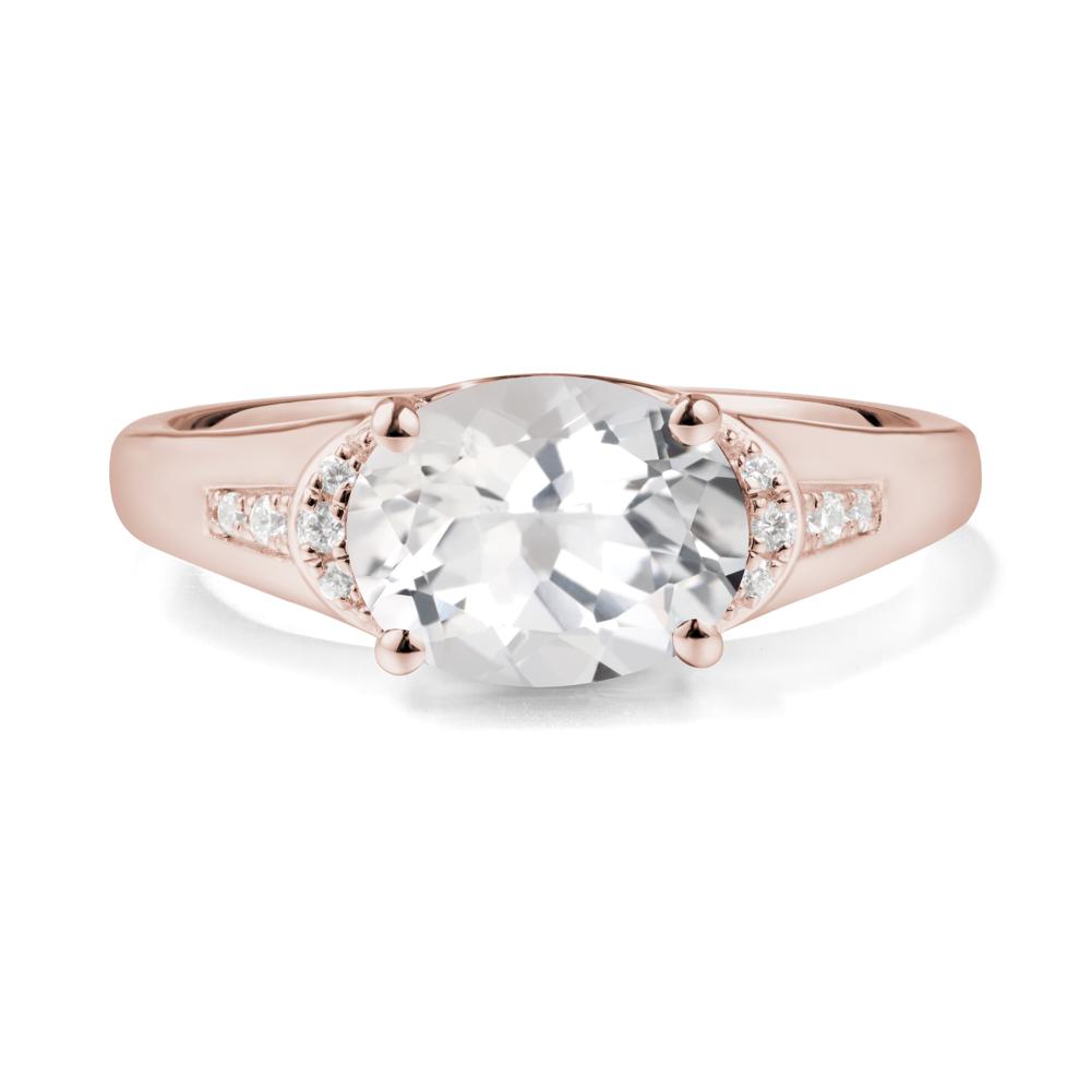 Horizontal Oval White Topaz Ring - LUO Jewelry #metal_14k rose gold
