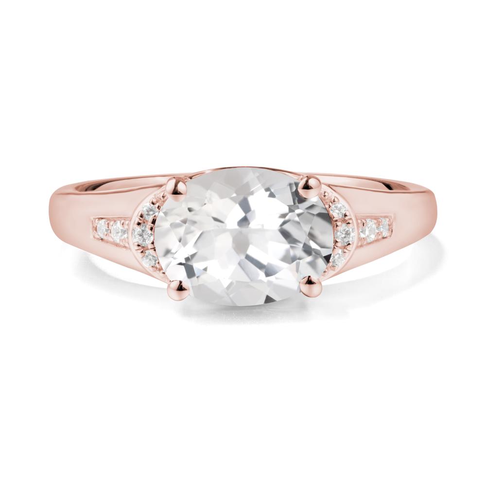 Horizontal Oval White Topaz Ring - LUO Jewelry #metal_18k rose gold