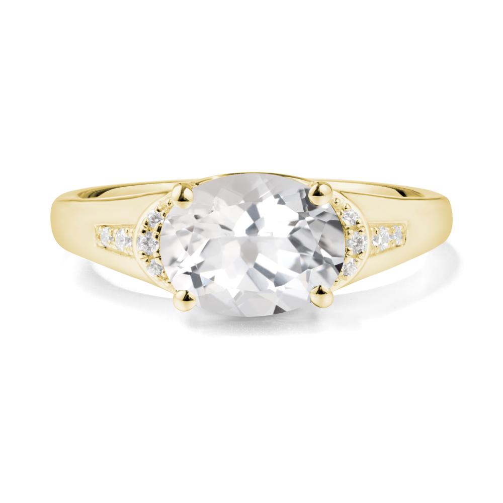 Horizontal Oval White Topaz Ring - LUO Jewelry #metal_18k yellow gold