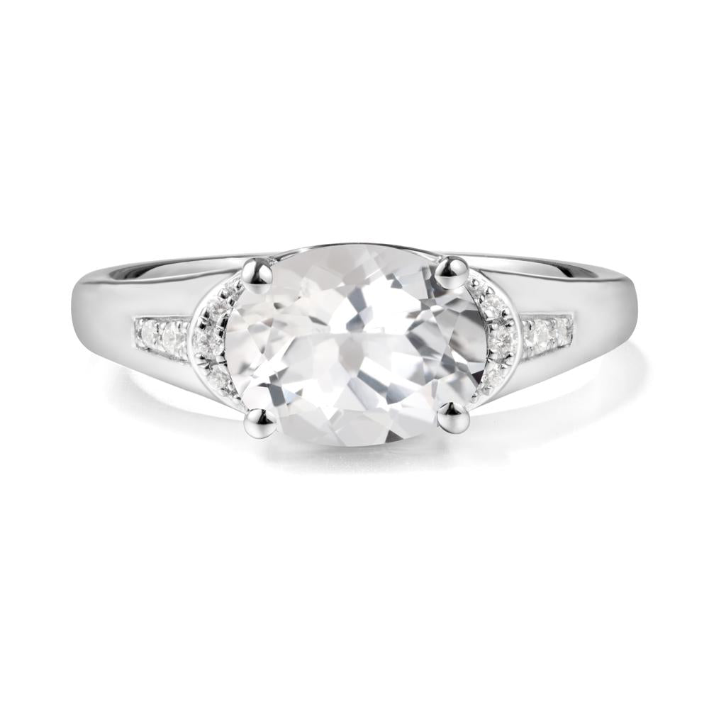 Horizontal Oval White Topaz Ring - LUO Jewelry #metal_sterling silver