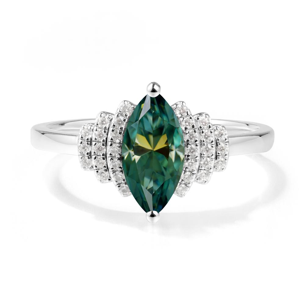 Marquise Green Moissanite Cluster Ring - LUO Jewelry #metal_14k white gold