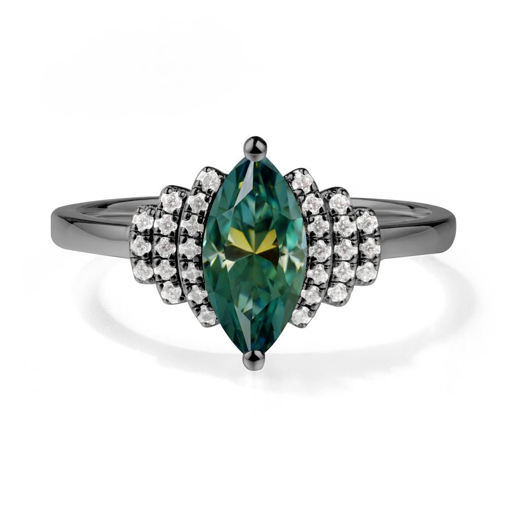 Marquise Green Moissanite Cluster Ring - LUO Jewelry #metal_black finish sterling silver