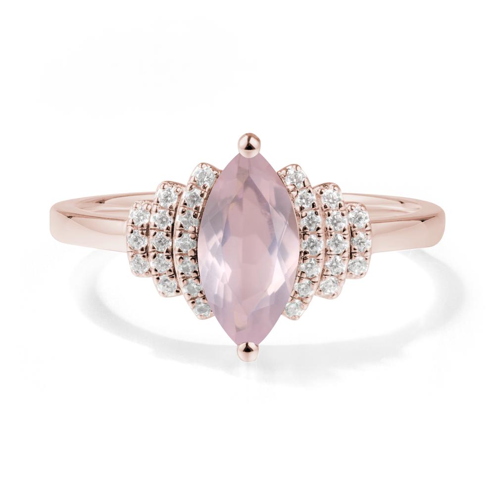 Art Deco Marquise Rose Quartz Ring - LUO Jewelry #metal_14k rose gold