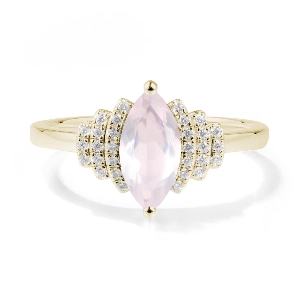Art Deco Marquise Rose Quartz Ring - LUO Jewelry #metal_14k yellow gold