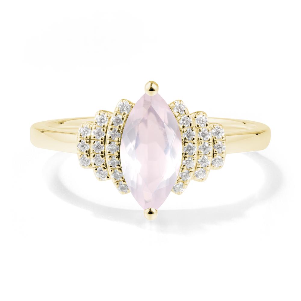 Art Deco Marquise Rose Quartz Ring - LUO Jewelry #metal_18k yellow gold