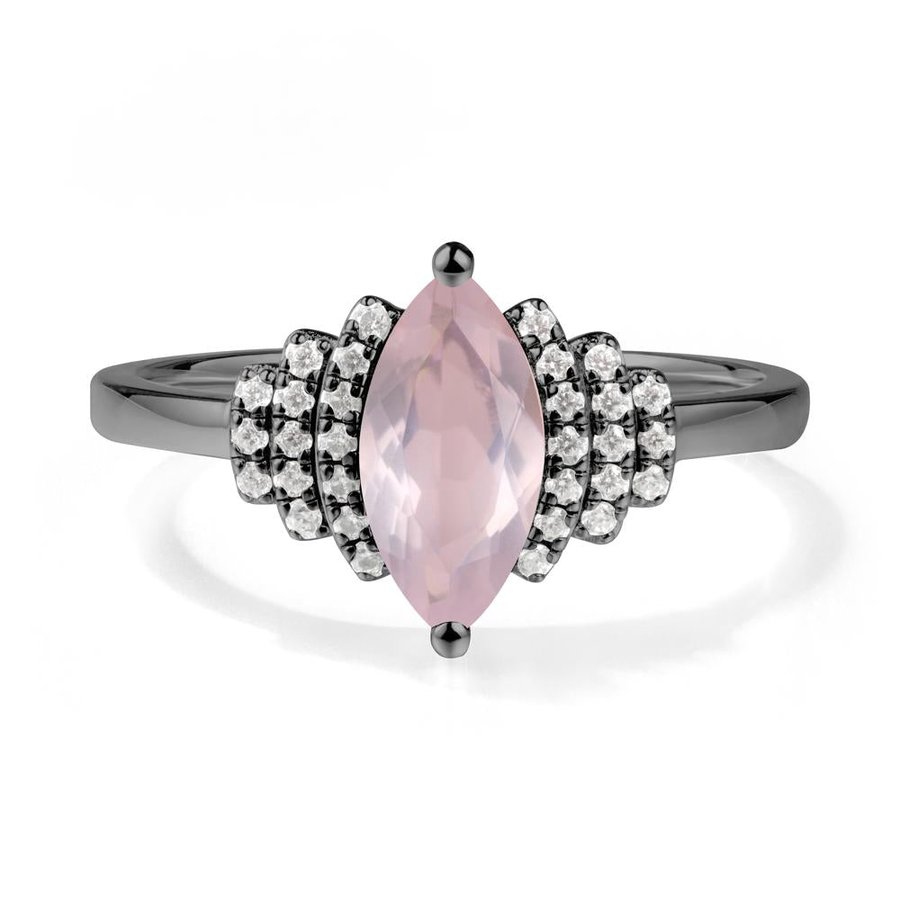 Art Deco Marquise Rose Quartz Ring - LUO Jewelry #metal_black finish sterling silver