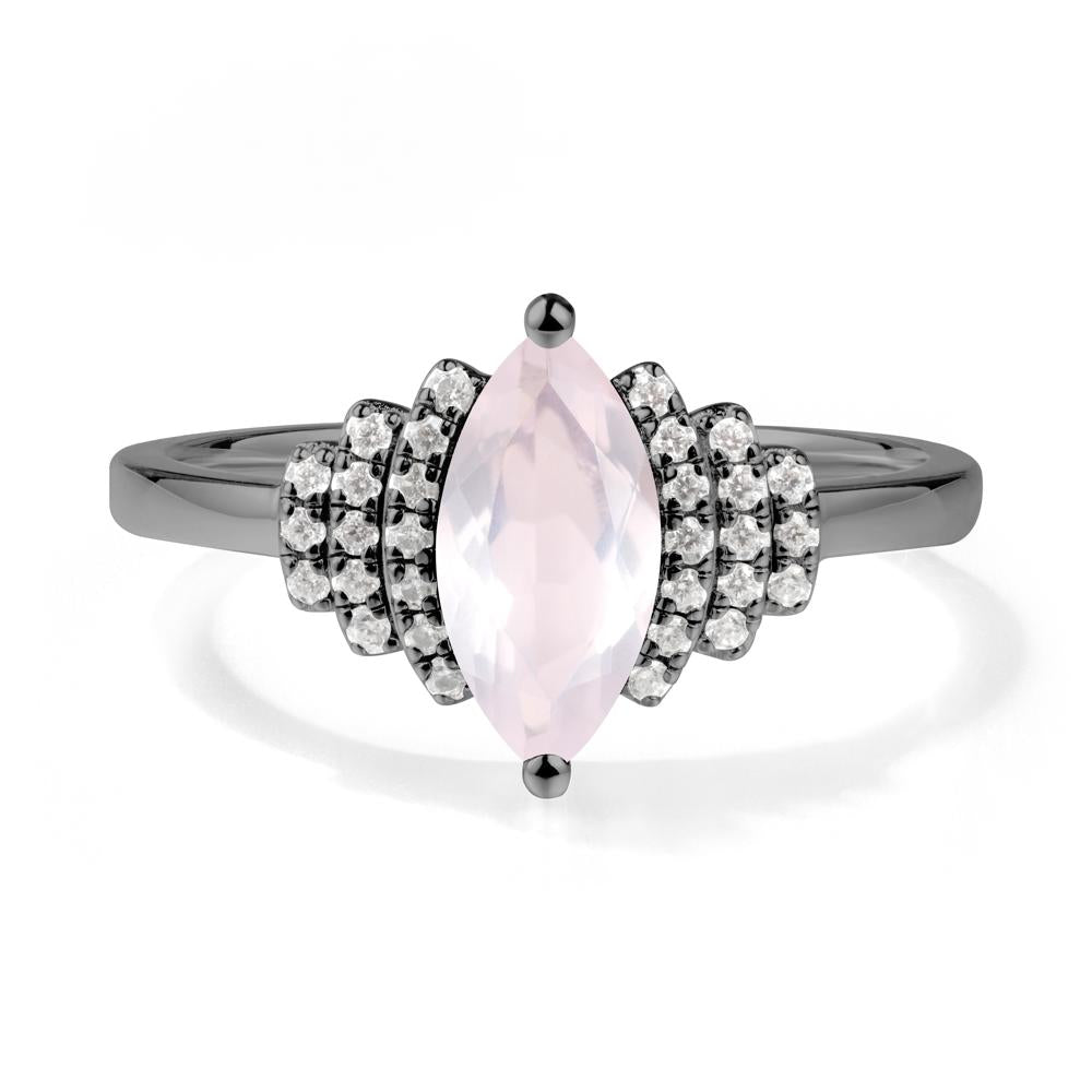 Art Deco Marquise Rose Quartz Ring - LUO Jewelry #metal_black finish sterling silver