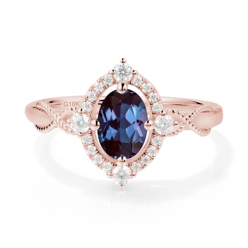Twisted Band Alexandrite Halo Ring - LUO Jewelry #metal_18k rose gold