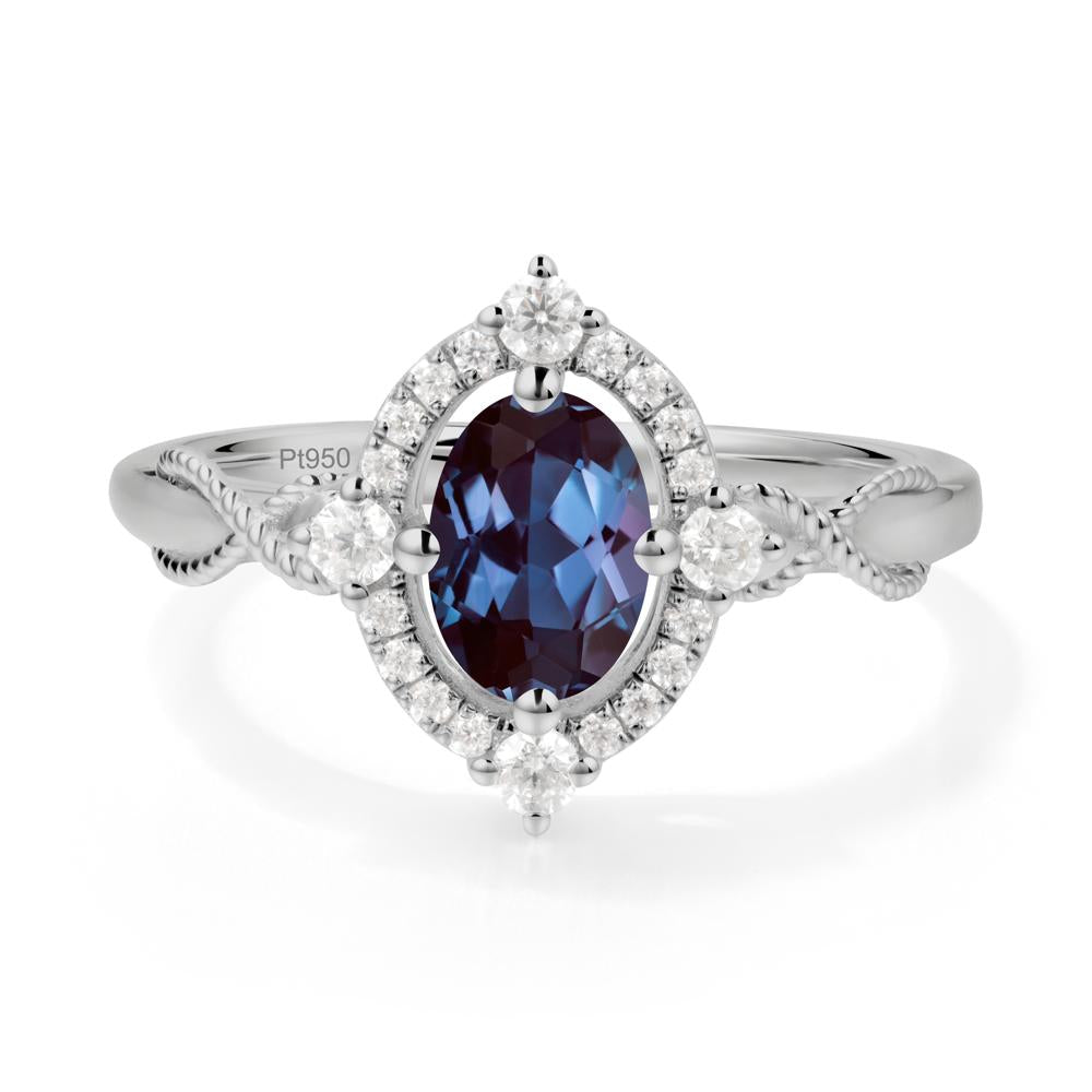 Twisted Band Alexandrite Halo Ring - LUO Jewelry #metal_platinum