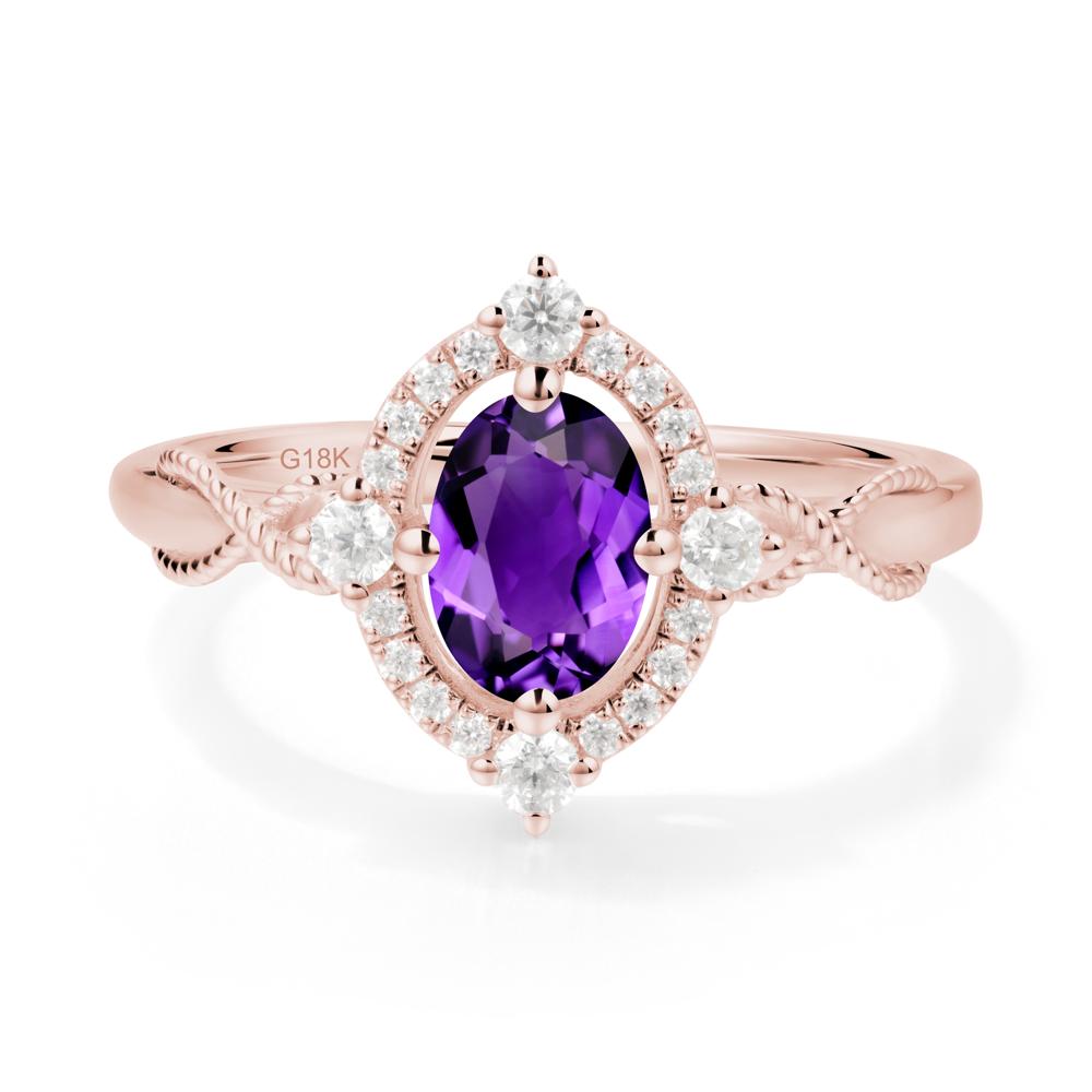Oval Amethyst Halo Twist Ring - LUO Jewelry #metal_18k rose gold