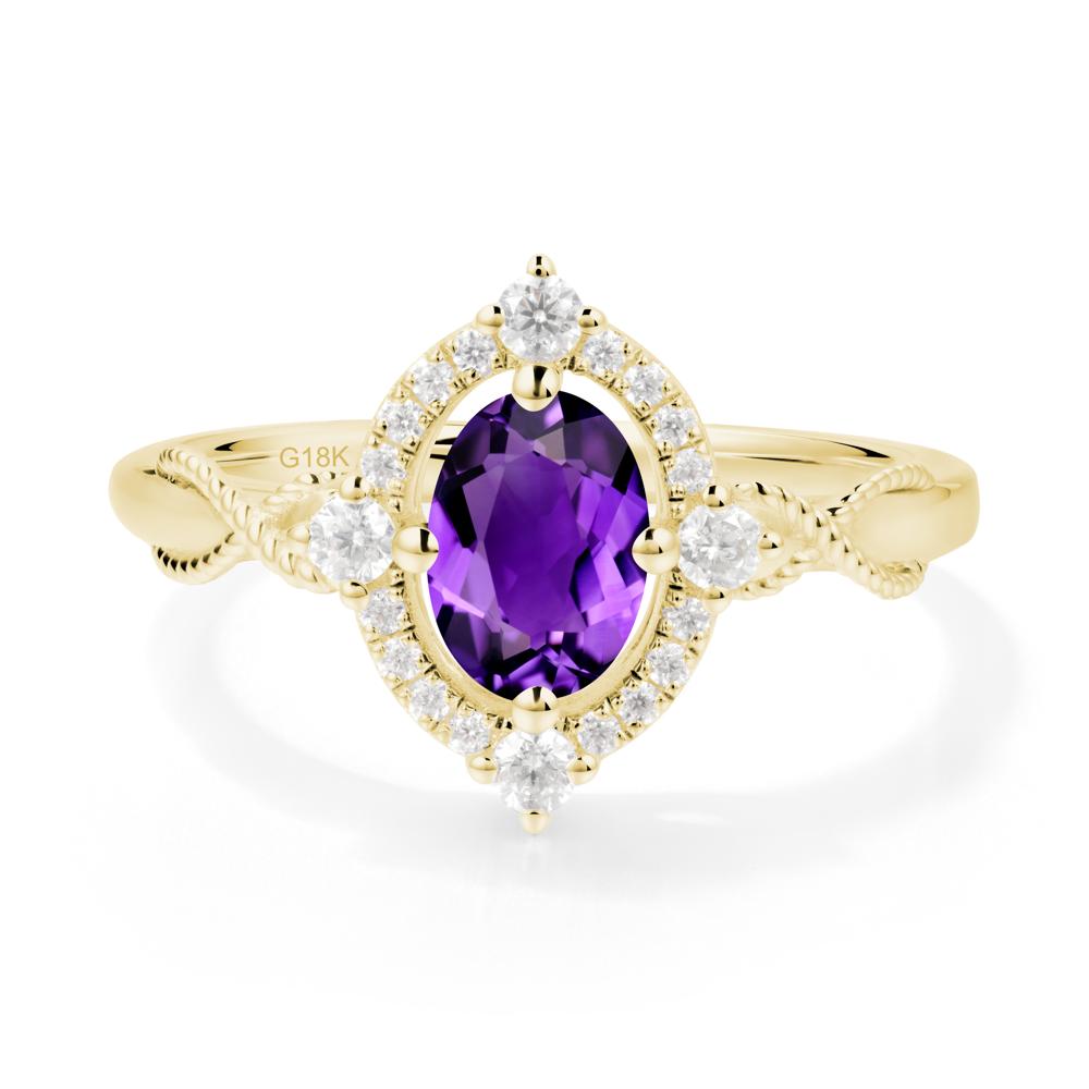Oval Amethyst Halo Twist Ring - LUO Jewelry #metal_18k yellow gold